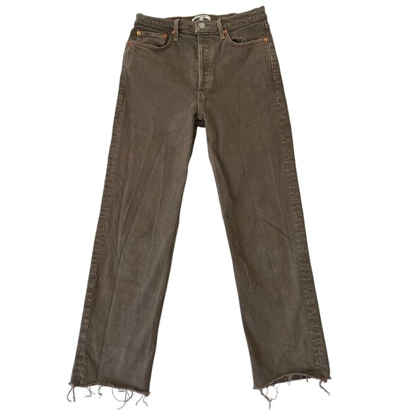 RE/DONE 70s Ultra High Rise Stove Pipe Jeans Size 28 Washed Chocolate Brown - Picture 1 of 12